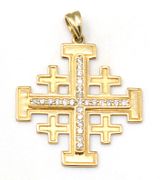 Jerusalem cross pendant 14k gold set with Diamonds from Israel the Holy Land