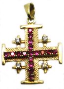 Jerusalem cross pendant 14k Gold set with Rubies and Diamons hand made in the Holy Land