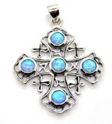 Large Jerusalem cross pendant Sterling silver with Opal 1.36" 