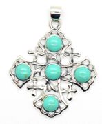 Large Jerusalem cross pendant with Turquoise 925 sterling silver 1.36"