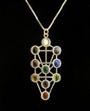 Large Kabbalistic "The Ten Sefirot" Tree of Life gemstones Pendant & Chain