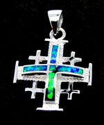 LARGE STERLING SILVER JERUSALEM CROSS PENDANT GILSON OPAL ISRAEL HOLY LAND LARGE STERLING SILVER JERUSALEM CROSS PENDANT GILSON OPAL ISRAEL HOLY LAND