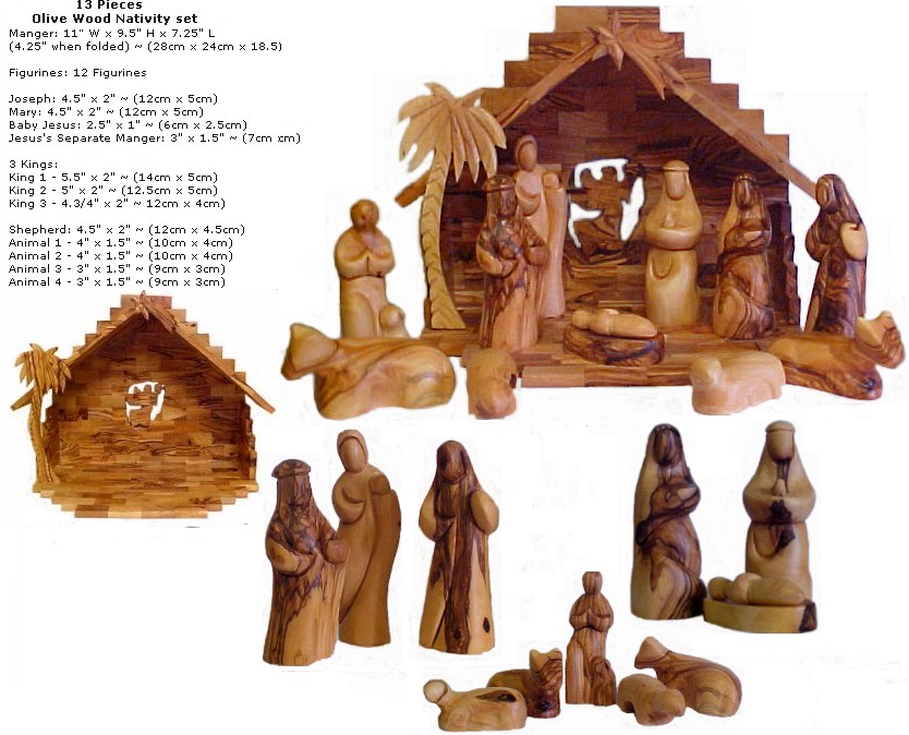 Christmas Tree Shaped 'Shepherd Bible Scene' Olive Wood Decorations