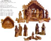 Modern style 12 pieces Olive wood nativity hand carved in Bethlehem with Stable