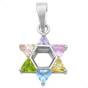 Multi-colors  Gemstone Star of David .925 Sterling Silver Pendant 