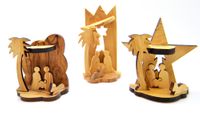 Olive Wood Christmas Nativity Scene Ornaments from Bethlehem, Set of 3 gift boxed with certificate
