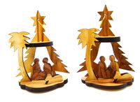 Olive Wood Christmas Set: Nativity Scene Ornaments, Set of 2 gift boxed with certificate 