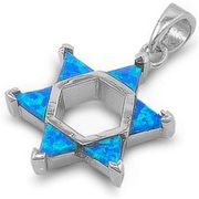 Star of David Pendant .925 Sterling Silver blue Opal 1" 24 mm