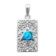 Star of David pendant sterling silver with blue Opal 1 1/8" / 28 mm