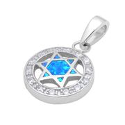 Star of David with blue Opal and CZ 925 sterling silver pendant
