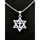 Small Sterling Silver Messianic Jewish Star Of David With Cross Charm - 15mm X 17mm