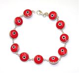 Sterlin silver and glass beads hand made in israel Evil Eye bracelet  - RED