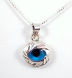 Sterling silver Blue Evil eye pendant with 18" silver necklace
