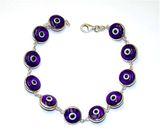 Sterling silver Evil Eye bracelet with Blue Glass beads hand made in Israel 7.5"