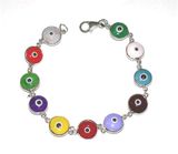 Sterling silver Evil Eye bracelet with multi colors glass beads from Israel