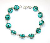 Sterling Silver Evil Eye glass beads bracelet in Turquoise size 7.5"