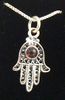 Sterling silver Garnet HAMSA Amulet hand with sterling box chain from Israel Sterling silver Garnet HAMSA Amulet hand with sterling box chain from Israel