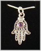 Sterling silver hamsa Amulet w/ Amethyst necklace 18" chain made in Israel