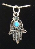 Sterling Silver HAMSA hand Amulet w/ OPAL Pendant & Chain Sterling Silver HAMSA hand Amulet w/ OPAL Pendant & Chain