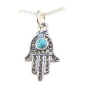 Sterling Silver Hamsa necklace hand Amulet Turquoise made in Israel 