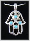 Sterling silver Hamsa pendant 1" w/ opal 18" chain Sterling silver Hamsa pendant 1" w/ opal 18" chain