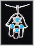 Sterling silver Hamsa pendant 1" with TQ stones and 18" chain Sterling silver Hamsa pendant 1" with TQ stones and 18" chain