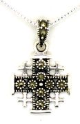 Sterling silver jerusalem cross pendant set with Marcasite 18 Silver Necklace