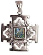 Sterling Silver Roman Glass Jerusalem Cross hand made in the Holy Land ISRAEL