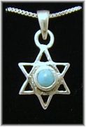 Sterling Silver  Star of David with TQ gemstone 18" chain 