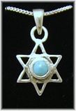 Sterling Silver  Star of David with TQ gemstone 18" chain 