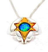 Sterling silver two tone Star of David with Opal necklace 18"