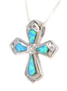 Sterling silver with Opal C/Z cross pendant with 18" silver necklace