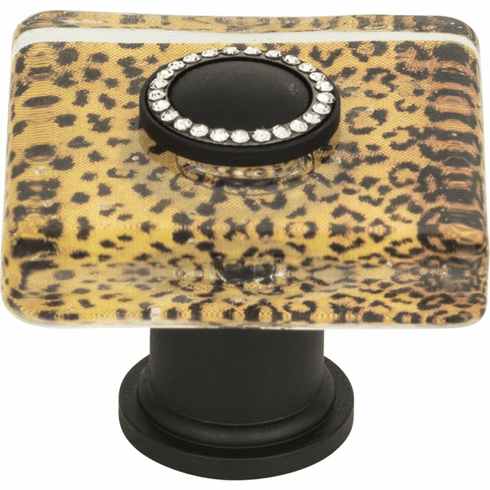 Atlas Homewares 3232-BL Cheetah Glass Square Knob 1 1/2 Inch - Matte Black