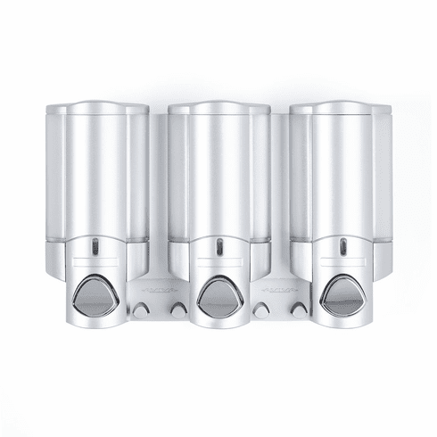 AVIVA III 76335-L Satin Silver, Translucent Bottles with Chrome Buttons, Locking Bath Dispenser