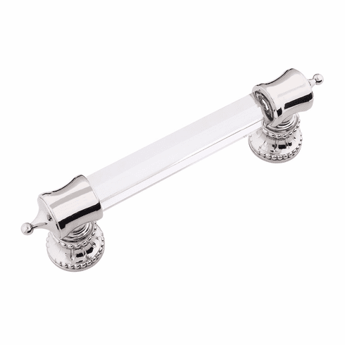 Belwith B074582-GL14 Chautauqua Pull, 96Mm C/C Glass w/Polished Nickel