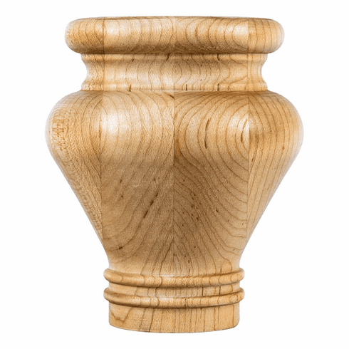 Hardware Resources BF42ALD 3-1/2" x 4" Turned Bun Foot  Species: Alder