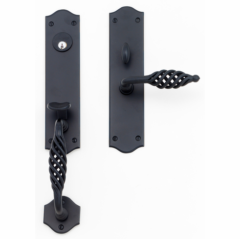 Bouvet 2503-144-012 Nervers Entrance Handle Set - Complete single cylinder set for 1 3/4" door L:154mm W:29mm P:70mm Pewter