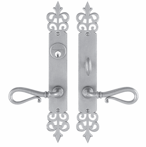 Bouvet 2612-160-012 Entrance Lever Set for interior or exterior door - Complete single cylinder set for 2 1/4" door L:305mm W:51mm P:2mm Pewter