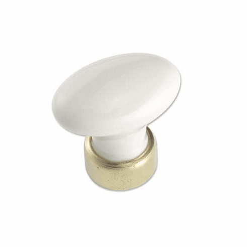 Bouvet 5233-061 Oval porcelain button L:22mm W:32mm P:31mm White Porcelaine / Pol. L. Brass