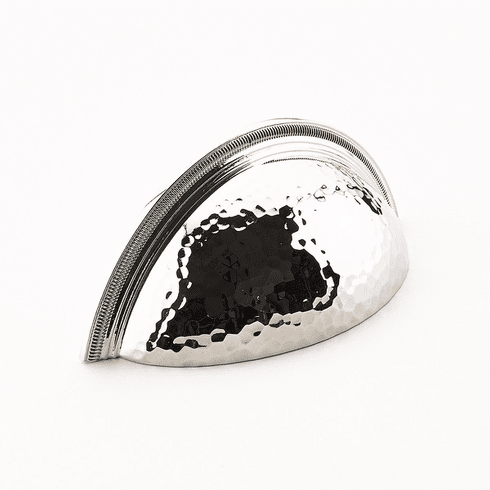 Schaub 574-PN Atherton, Cup Pull, Hammered, Knurled Edges, Polished Nickel, 3" cc