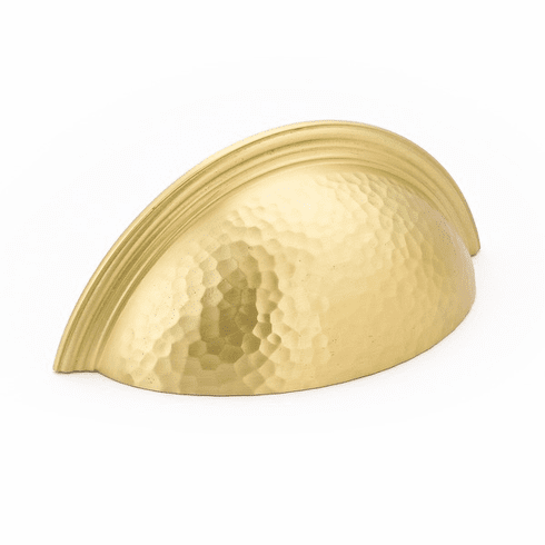 Schaub 573-SB Atherton, Cup Pull, Hammered, Plain Edges, Satin Brass, 3" cc