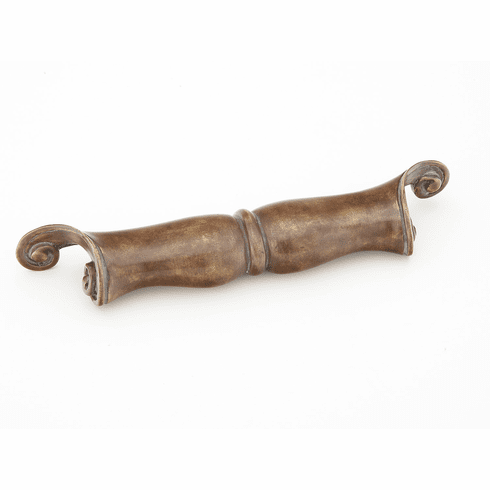 Schaub 919-MBR Solid Brass Scroll Cup Pull in Monticello Brass, 6-1/2" cc