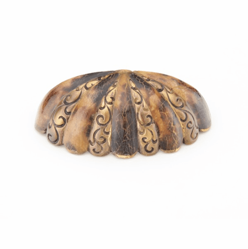 Schaub 854-PEN-ED Tiger Penshell,Cup Pull,3" cc,Penshell inlaid on Solid Brass,Estate Dover Finish