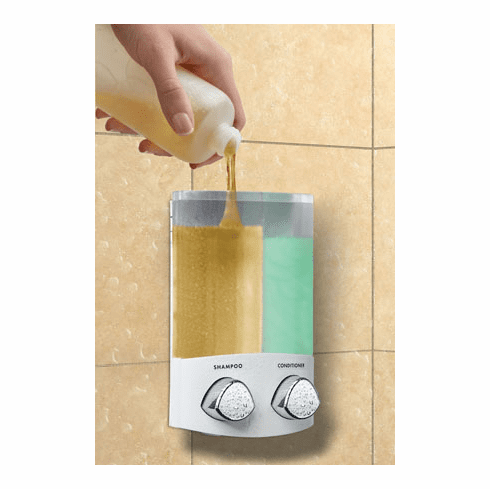 DUO 76254-1 White, Translucent Container with Chrome Buttons Bath Dispenser