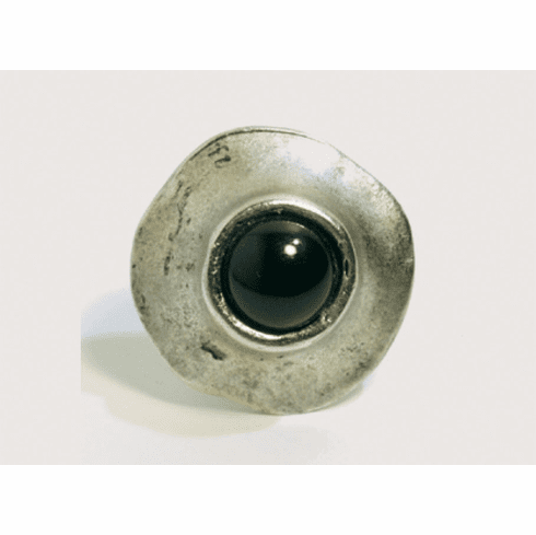 Emenee OR356 Round with Black Stone Center Cabinet Knob 1-1/4 inch AMS-Antique Matte Silver
