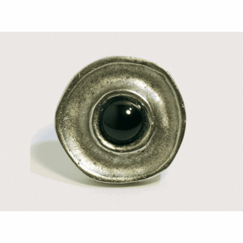 Emenee OR357 Center with Black Stone Cabinet Knob 1-1/2 inch AMS-Antique Matte Silver