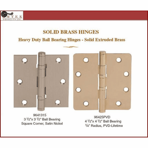 Emtek 96213 96223 96233 96214 96224 96234 96215 96225 3 1/2 x 3 1/2, 4 x 4, 4 1/2" x 4 1/2" SOLID BRASS HINGES - HEAVY DUTY, PLAIN BEARING, EXTRUDED (Per Pair)