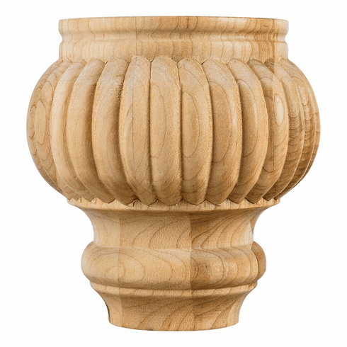 Hardware Resources FBF45RW 4-1/2" x 4-1/2" Reeded Turned Bun Foot  Species: Rubberwood