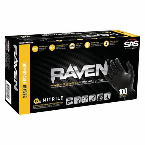 Hafele Raven Gloves, Nitrile, Black, 6 mm, Size: L, Item# 007.64.046, 00764046, 007-64-046