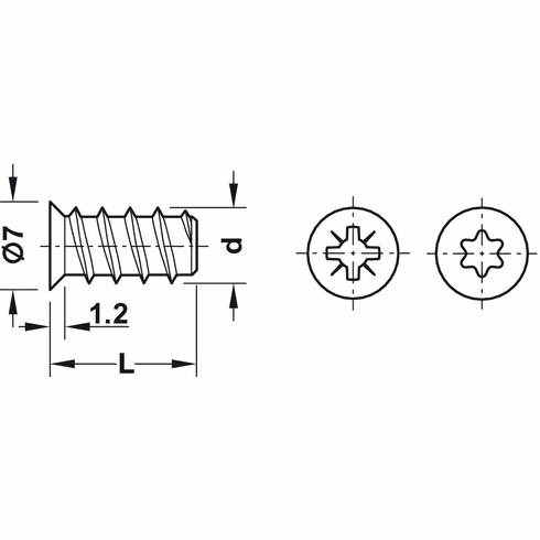 Hafele Euro screw, Häfele, Varianta, countersunk head, PZ, steel, fully threaded, for Ø 5 mm drill holes in wood, Length: 8 mm, drive: PZ2 cross slot, Orga-Box, Item# 013.14.908, 01314908, 013-14-908